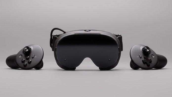 Valve's Steam Frame VR headset on grey background