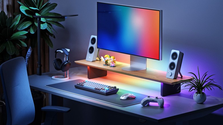 The Nanoleaf Smart LED Monitor Stand showing off its ambient lighting option.