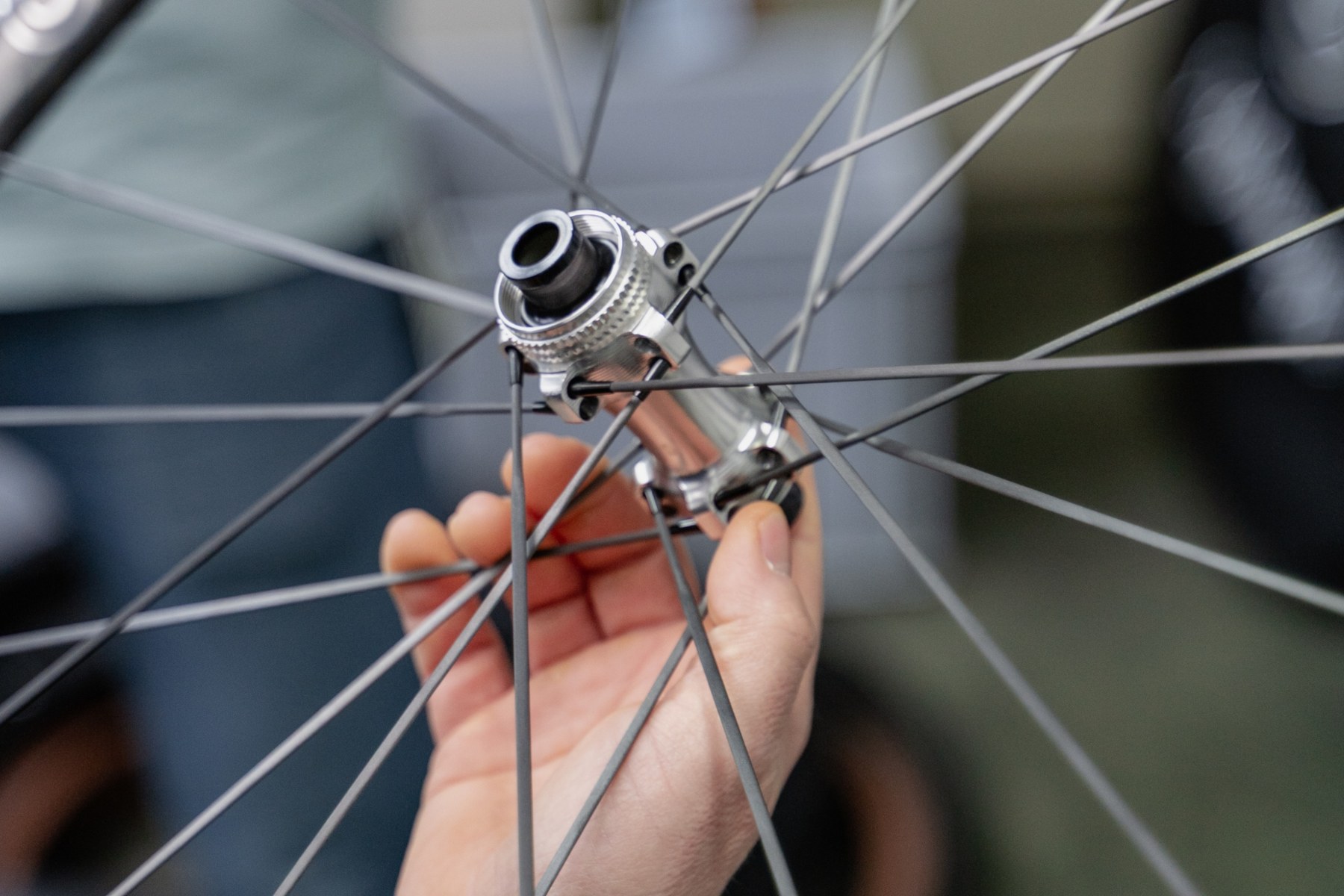 A close up of the carbon spokes on the new Tune Nano CS road wheels